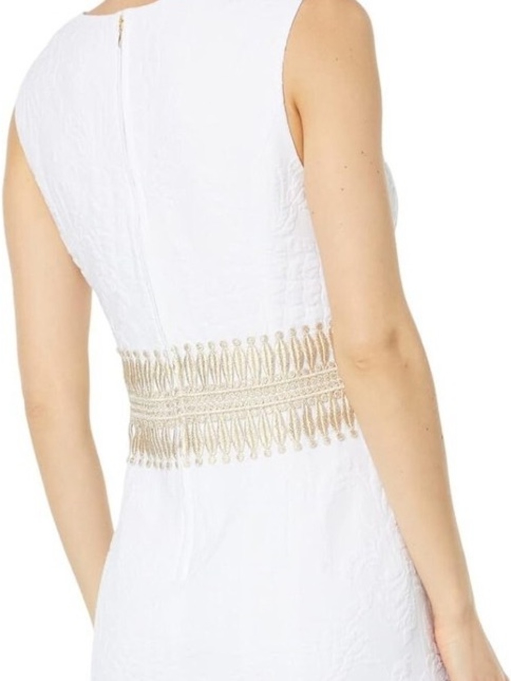 Lilly Pulitzer White Sleeveless Square-Neck Mini Dress with Gold Waist Trim - Picture 2 of 7